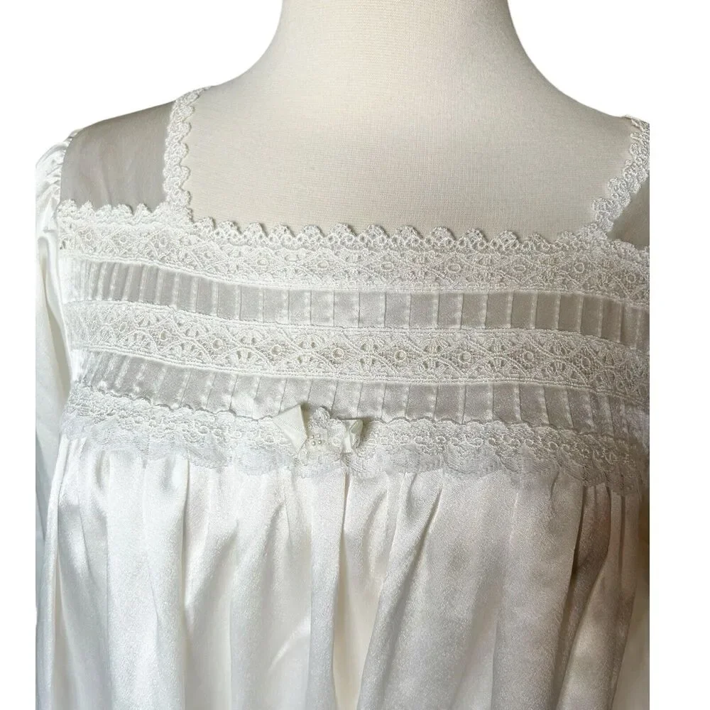 B26 Christian Dior Nightgown Satin Full Length Lace Trim White Small - Picture 3 of 6